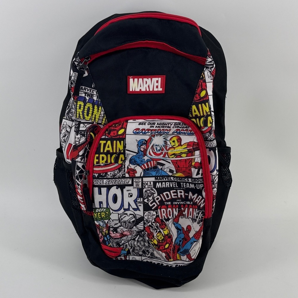 Marvel Comics Avengers Kids Backpack Black Red Comic Book Print
